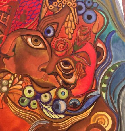 Ręcznie malowana apaszka jedwabna Wiola