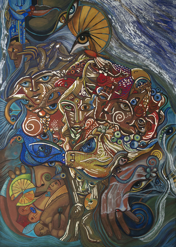Dorota Szpil, "Axis Mundi", tempera na desce 42x60 cm, 2016