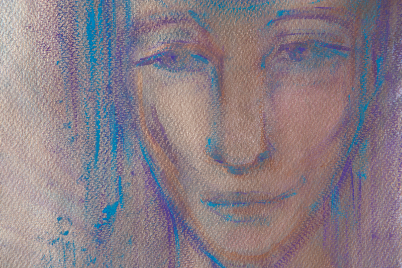 "Szamanka", autoportret, fragment; tempera na papierze 24x30cm; Dorota Szpil, 2018