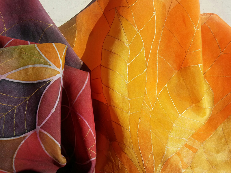 Ręcznie malowane jedwabne apaszki "Jesień" i "Kasztanowiec"; Dorota Szpil