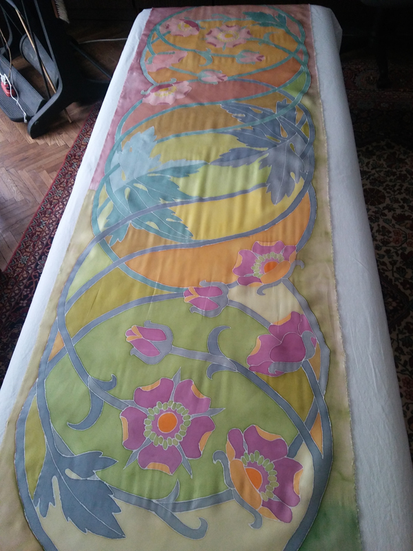 Ręcznie malowany szal jedwabny "Anemon Kwiat Wiatrów"