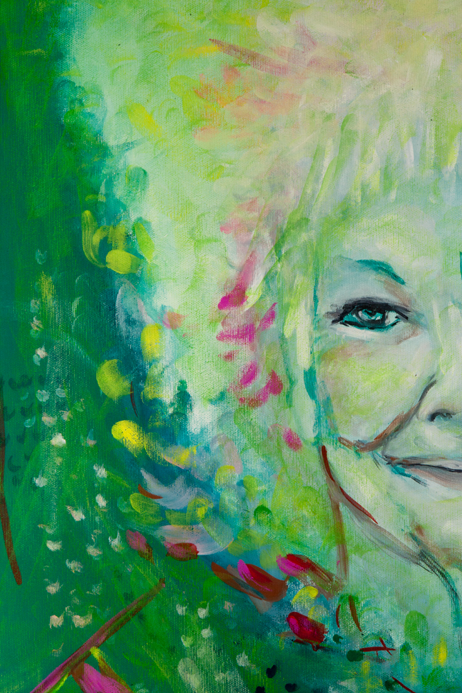 Fragment portretu "Zielone światła Judi", Dorota Szpil, 2021